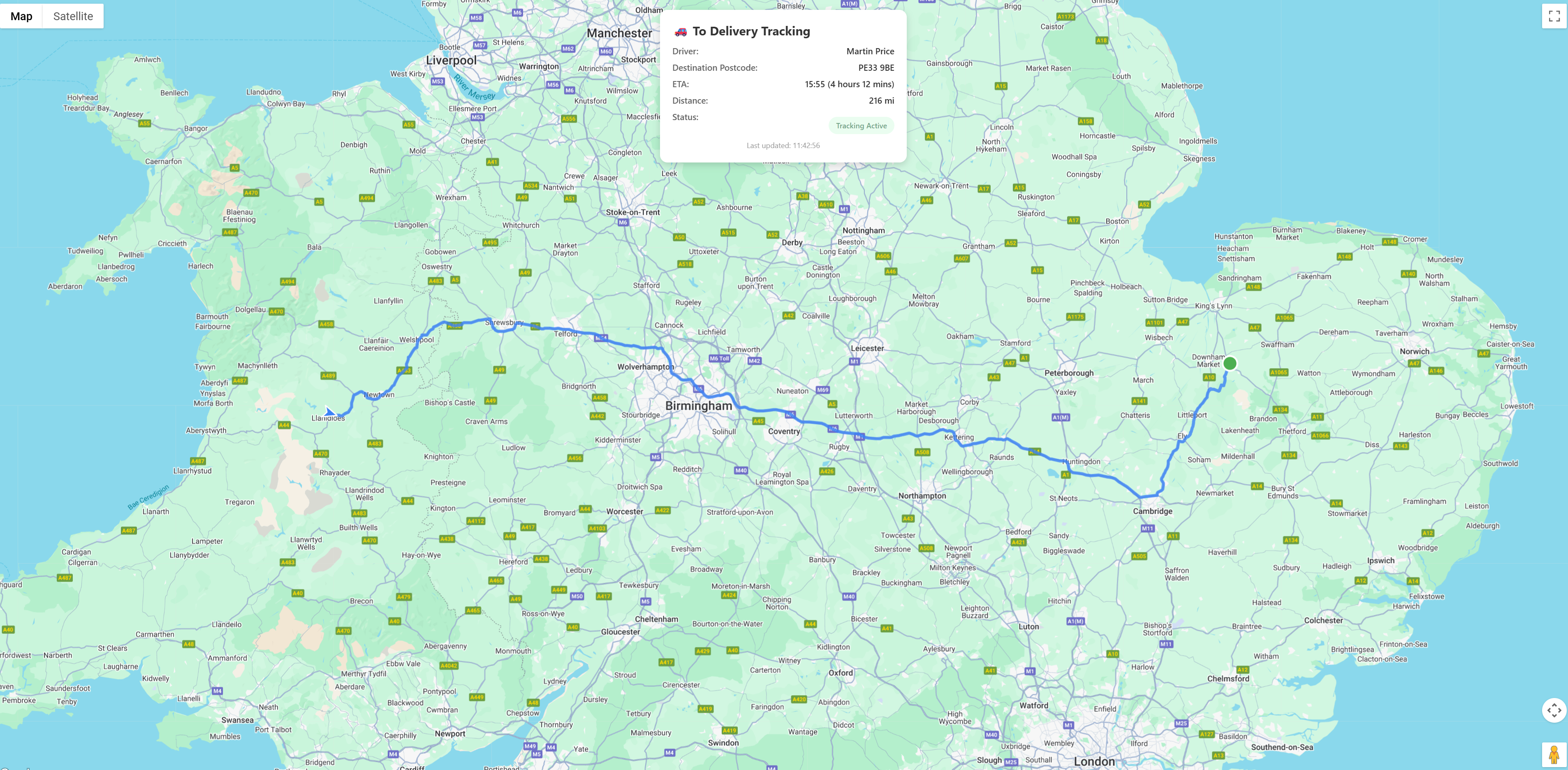 Live Caravan Delivery Tracking Map